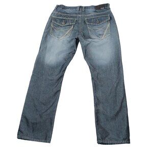 Hype Mens Sz 32 X 32 Medium Wash Denim Blue Jeans Straight Leg Decorated Pockets